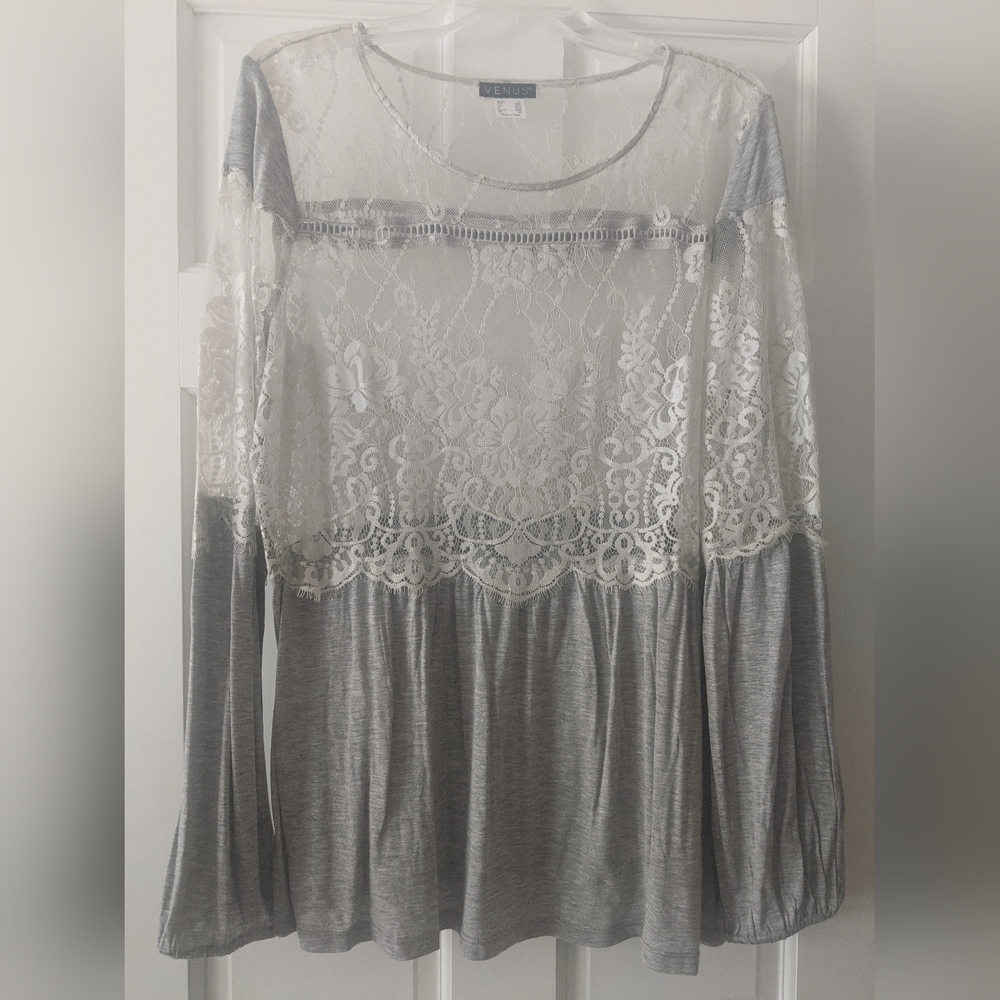Venus XL Light Gray Top with Sheer Ivory Lace